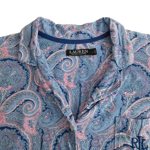 Lauren Ralph Lauren Black Label Notch Collar Pajama Set Bermuda Shorts Womens L - Picture 9 of 16